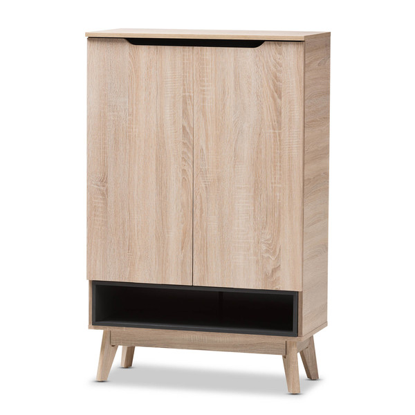 Baxton Studio Fella Mid-Century Modern Two-Tone Oak and Grey Wood Shoe Cabinet 138-7705
